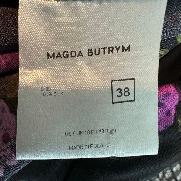 Magda Butrym Dark Floral Printed Silk Pesaro Mini Dress Size US 6 UK 10 FR 38 - Picture 5 of 14